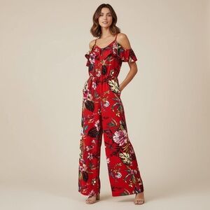Eye Candy Red Floral Jumpsuit NWOT S
